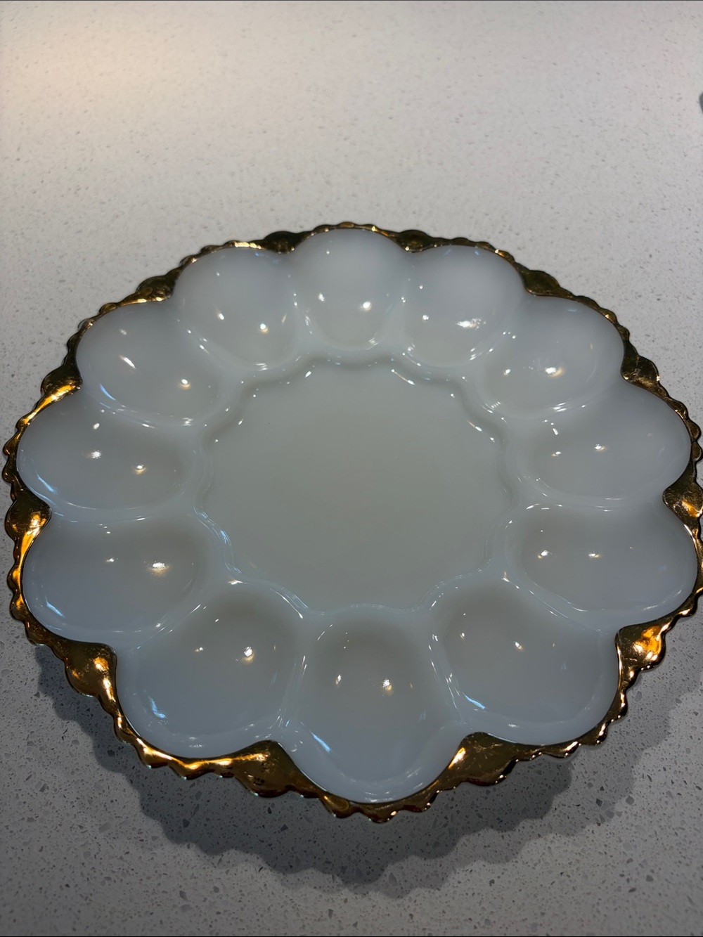 Anchor Hocking vintage White and Gold Deviled Egg Serving Platter